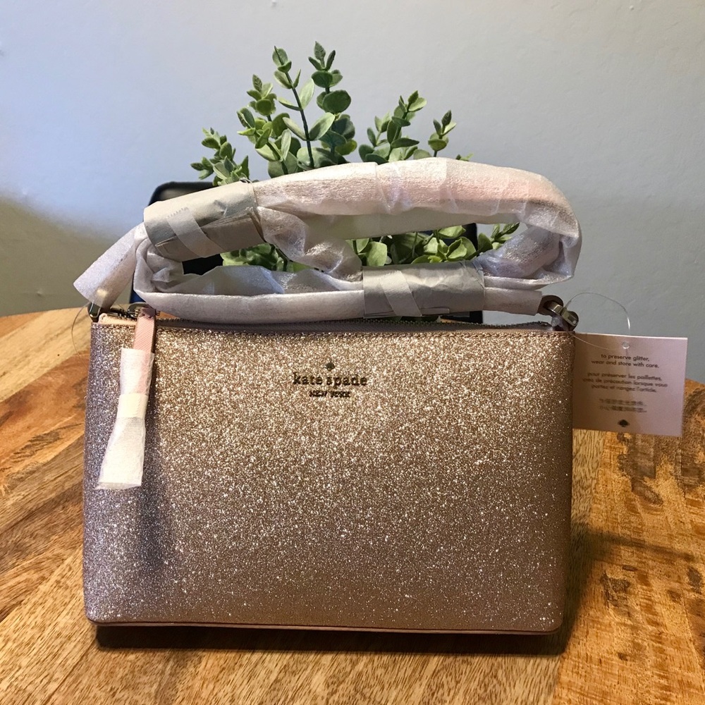 Kate Spade Joeley Crossbody Rose Gold Glitter Bag